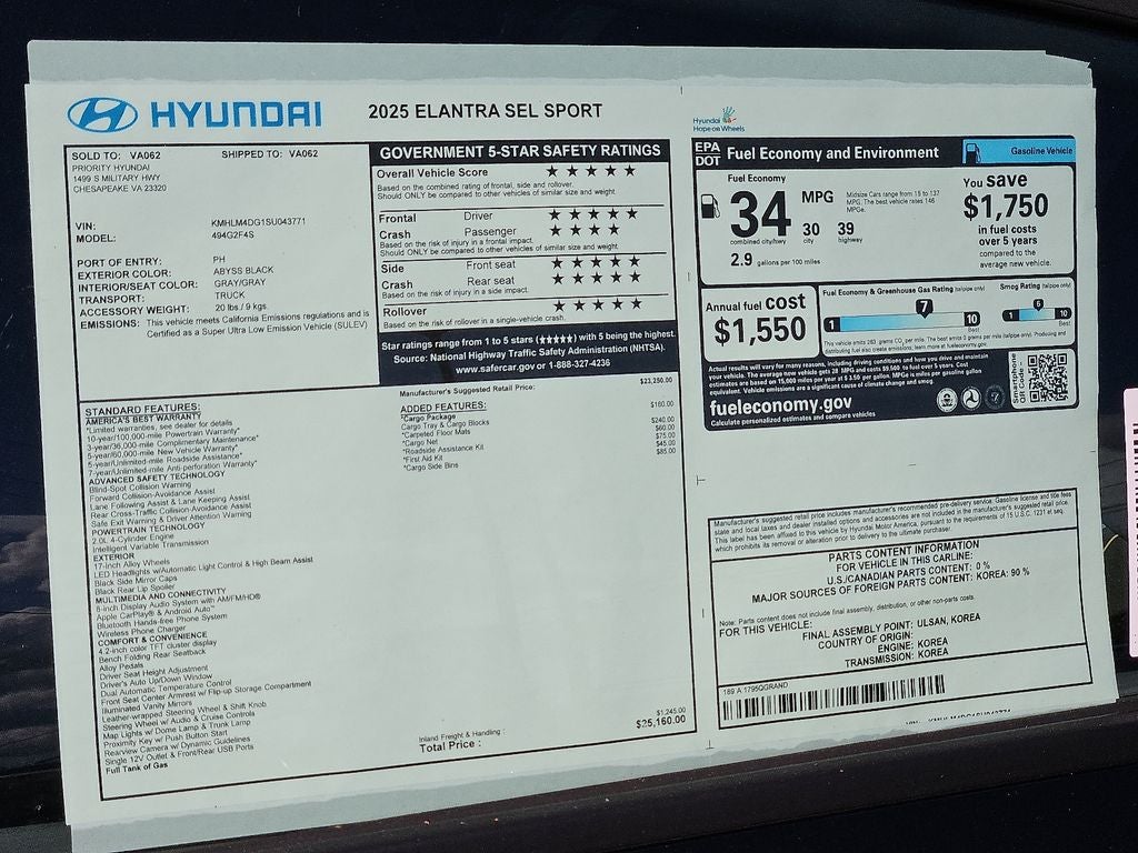 2025 Hyundai ELANTRA SEL Sport