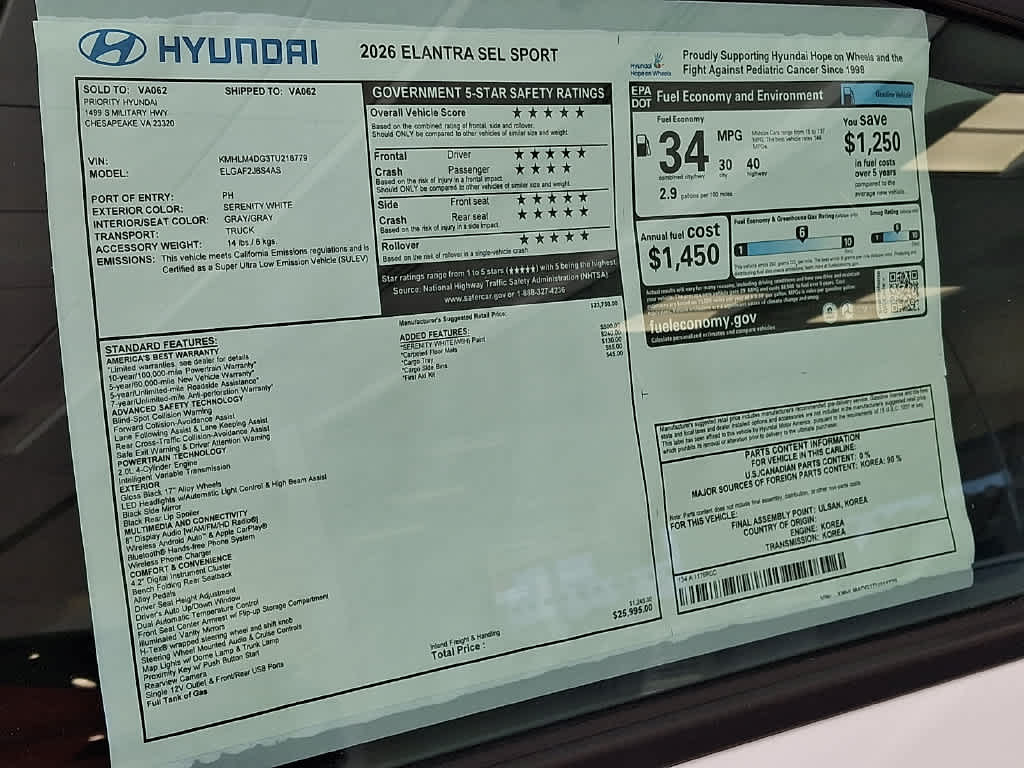 2026 Hyundai ELANTRA SEL Sport