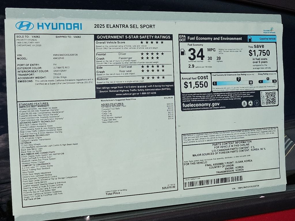 2025 Hyundai ELANTRA SEL Sport